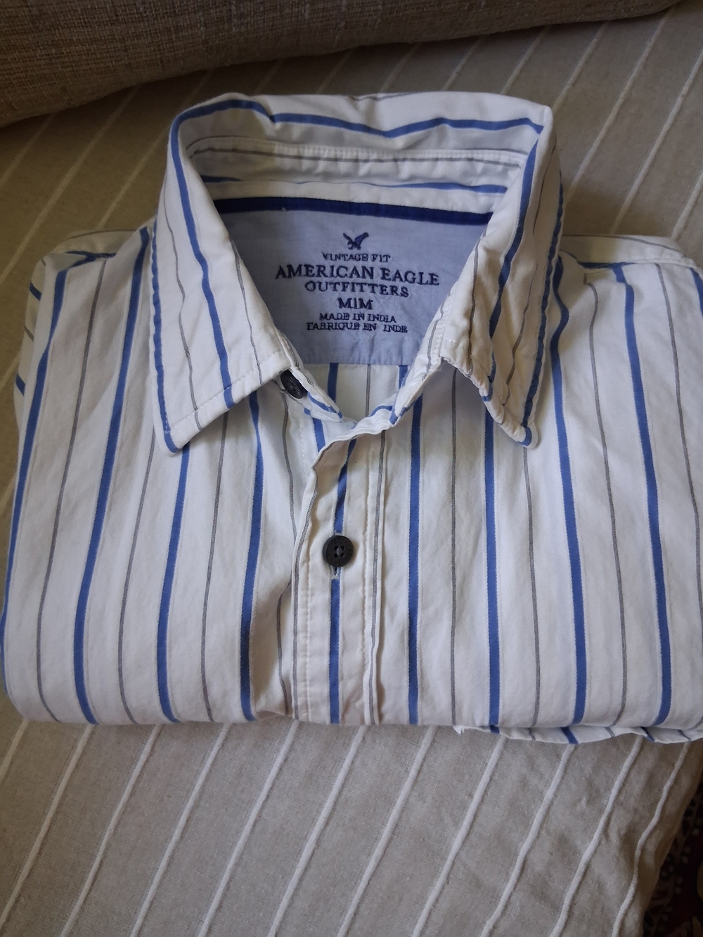 American Eagle Outfitters White & Blue Striped Men’s Button-Up Shirt - M